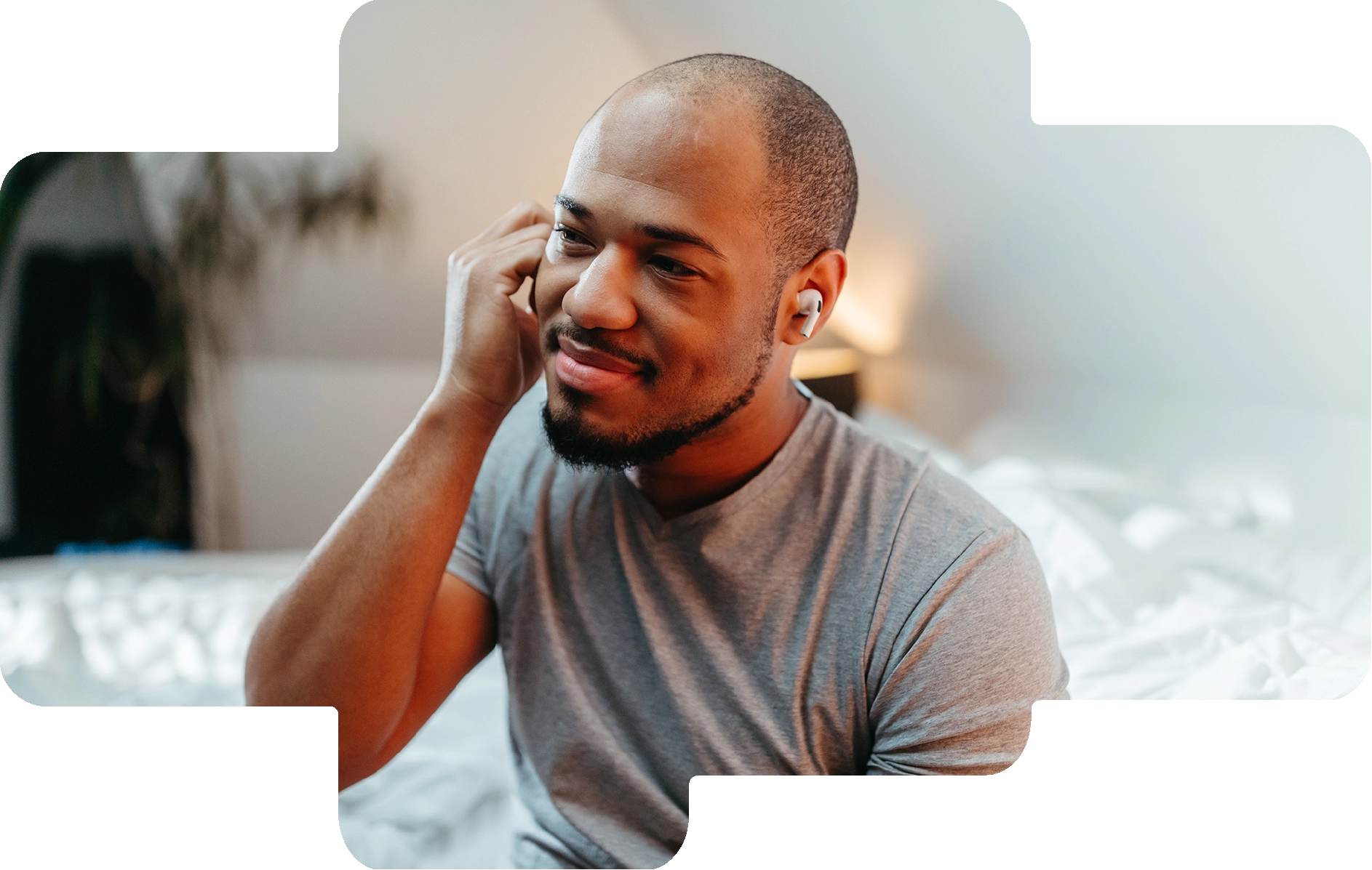 Man listening to his personalized sounds with an earbud